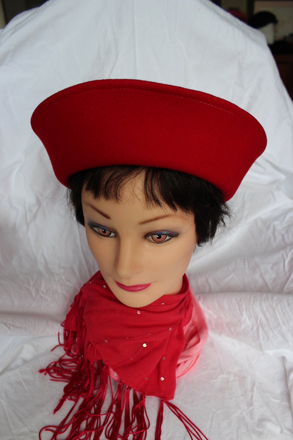 FireEnginge Red Wool Felted 1960’s Chic Sailor Hat Mod Style. Vibrant ...