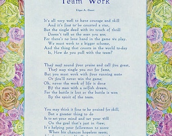 Team Work - Original Vintage Print - Inspirational Wall Hanging ...