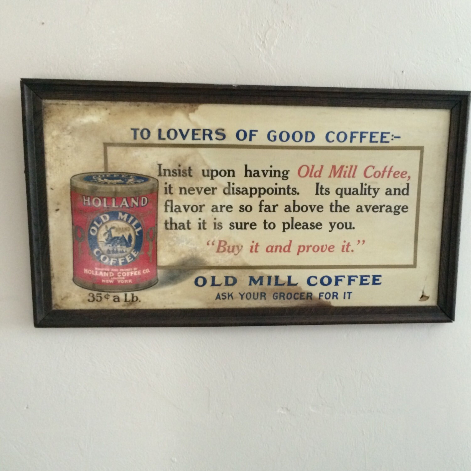 Vintage Kitchen Advertising Coffee Sign Old Mill Coffee Org