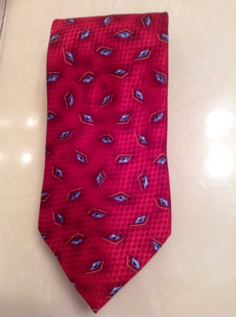 80s Men's Red & Blue Silk Tie / Vintage Necktie Red