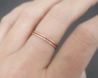 Thin Gold Rings or Rose Gold Rings Valentines Day textured band hammered stacking ring knuckle ring