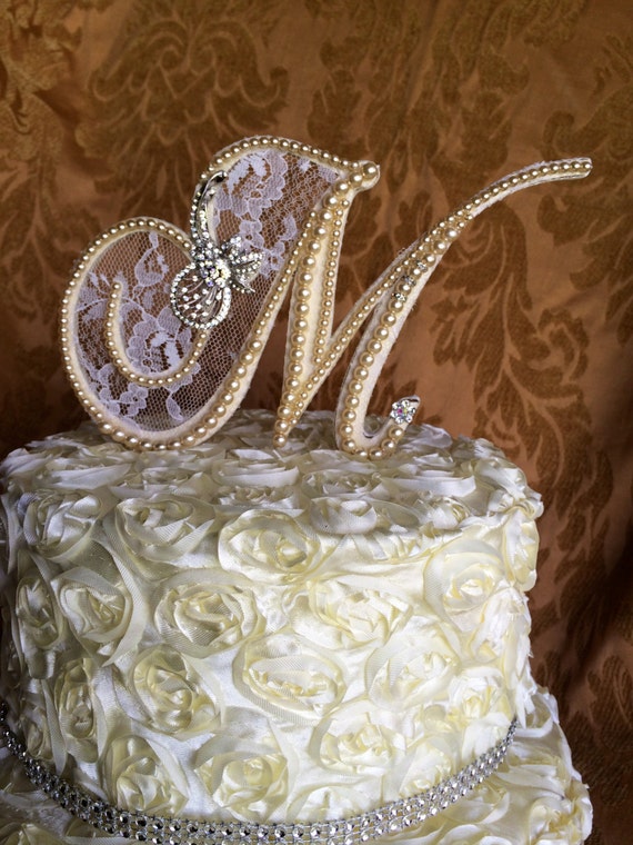 Items similar to custom monogram pearl wedding cake