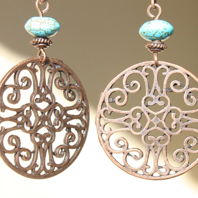 Copper Earrings Turquoise Earrings Bohemian by NtikArtJewelry