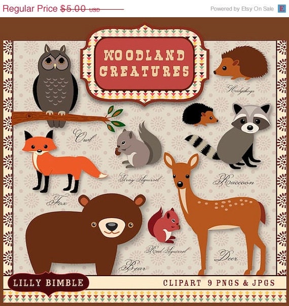 50% off Woodland Creatures clipart for scrapbooking, crafts deer, raccoon, hedgehog, fox Instant Download Il_570xn