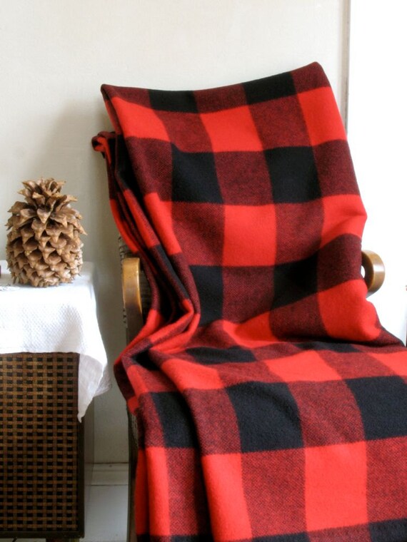 Large Wool Blanket Classic Red & Black Buffalo Plaid by ohthisnose
