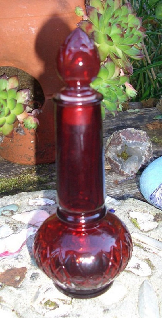 Vintage Avon Red Glass To A Wild Rose Perfume Bottle by dreamy1
