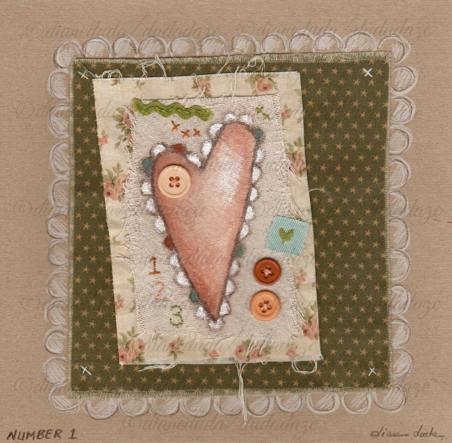 Original Mixed Media Fabric Collage Number 1 by by StudioDudaArt