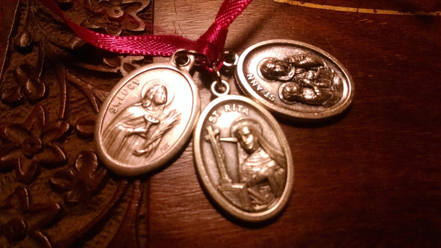 Lot of Three Vintage Silver Religious Medals Female Saints