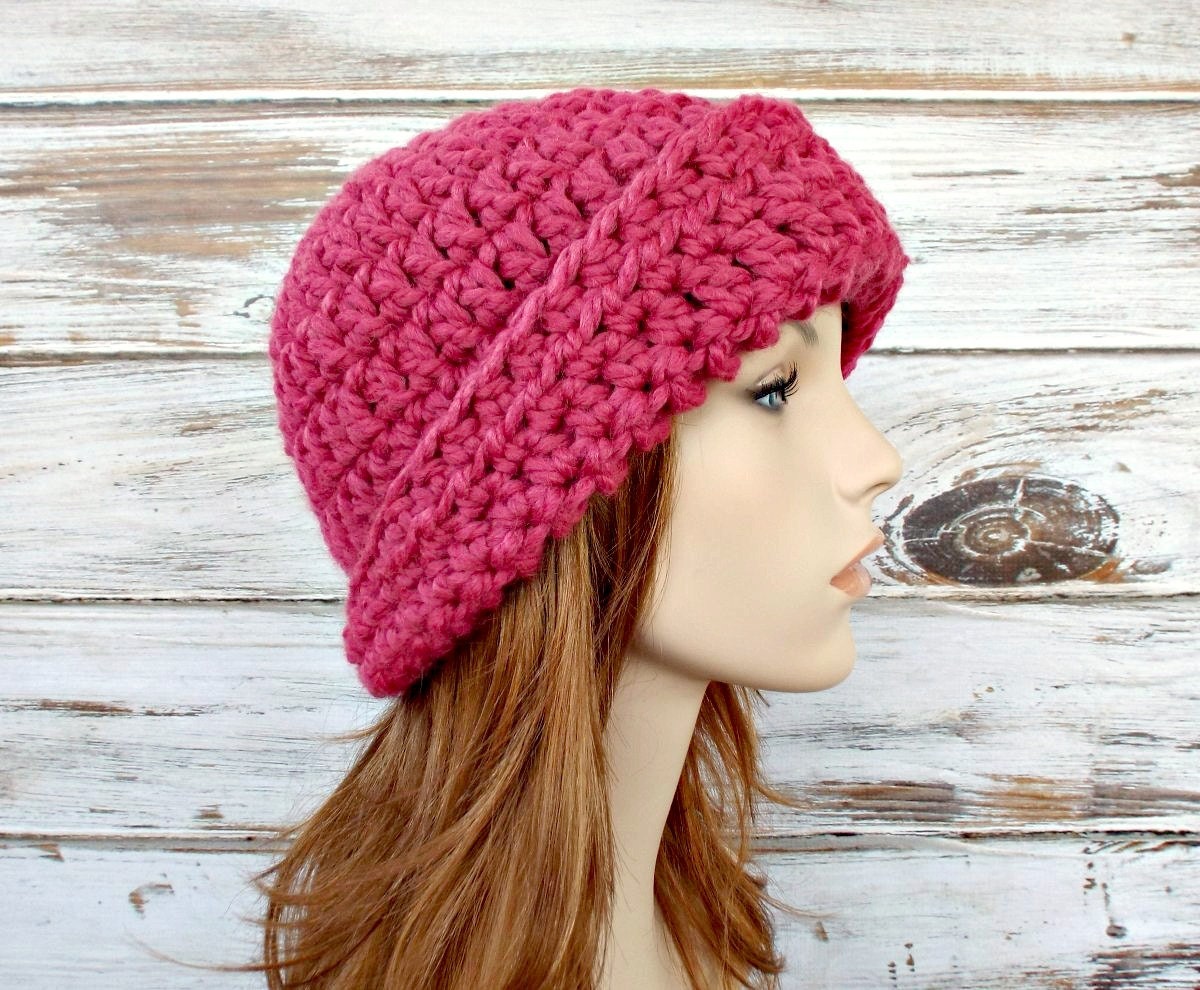 Raspberry Pink Cloche Hat Crochet Hat Womens Hat Pink Hat Pink