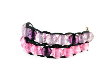 Ablet Knitting Abacus - Row Counting Bracelet - Pink and Purple with Gold Clasp