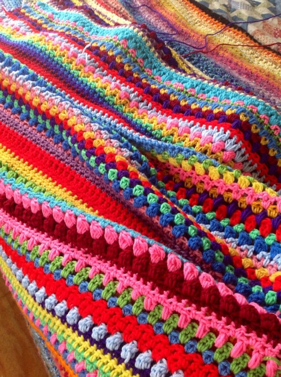 Crochet afghan multi stitch colorful rainbow by RobinMeadDesigns