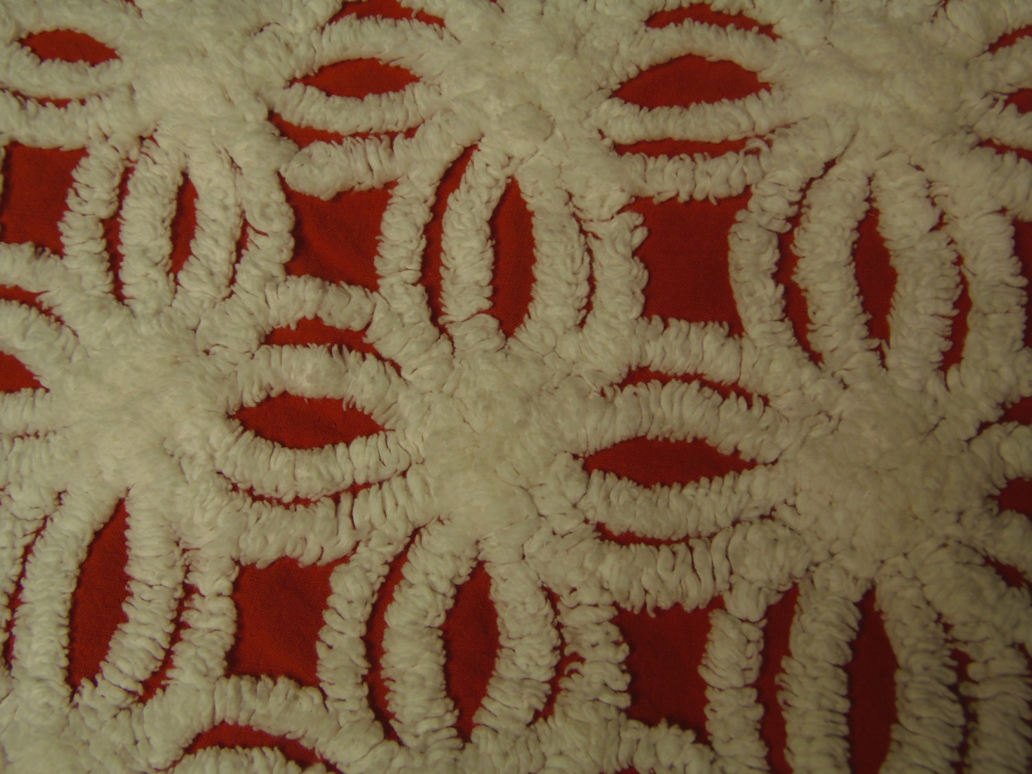 Red Chenille Bedspread Rare Red White Hoffman Chenille by sewbuzyb