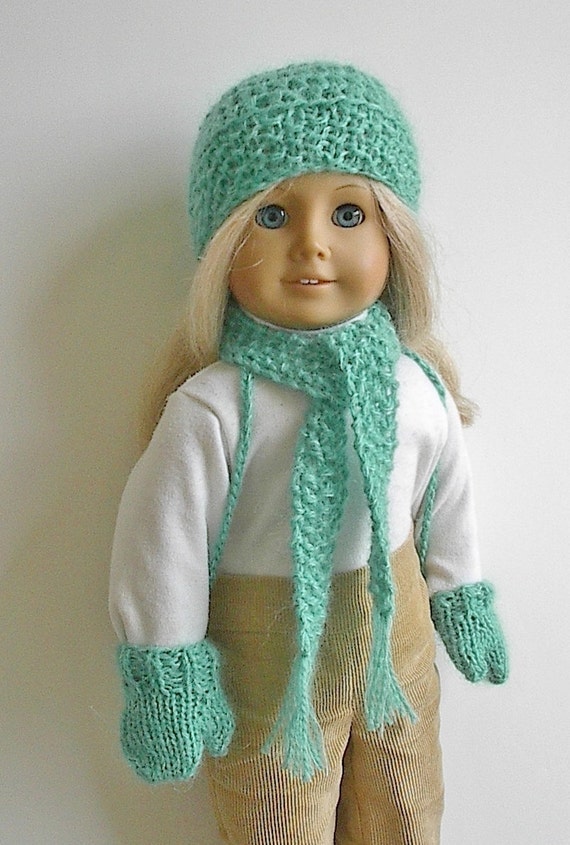 American Girl Doll Clothes Crocheted Hat Scarf and Mitten