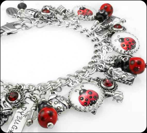 Ladybug Charm Bracelet Ladybug Bracelet by BlackberryDesigns