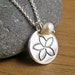 Small Plumeria Charm with Pearl Necklace white tropical flower blossom unique handmade recycled fine silver disc charm on sterling chain
