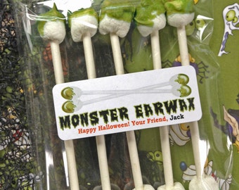 Halloween Stickers, MONSTER EARWAX, Monster Stickers, favor labels, Gross and Silly, Set of 30 stickers