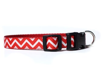 5/8 or 3/4 Inch Wide Dog Collar with Adjustable Buckle or Martingale in Love Chevron