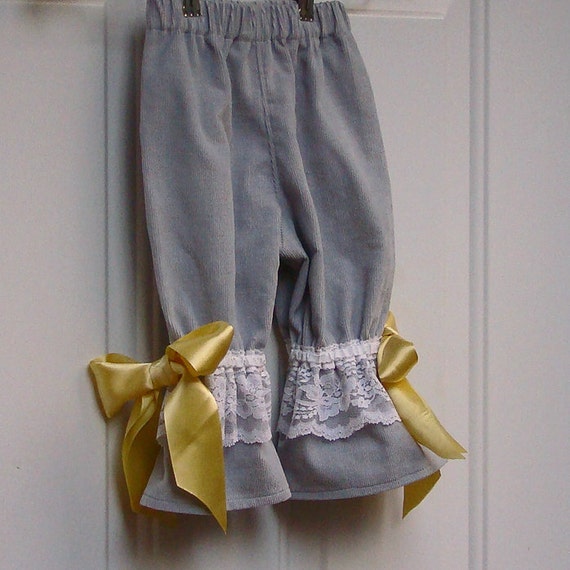 Items similar to Girls Gray Lace Ruffle Pants Corduroy CHOOSE BOW Color