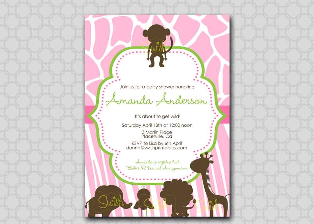 Pink Safari Baby Shower Invitation Printable Invite Pink