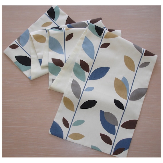 72 Table Runner 180cm Retro Duck Egg Blue Brown Beige