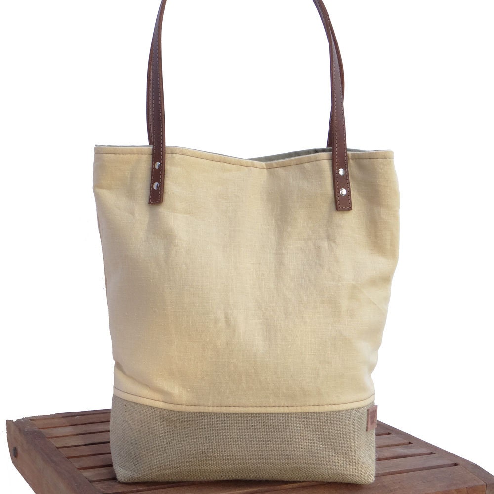 Resort Bag Yellow Linen Tote Market Tote Bag Resort Tote