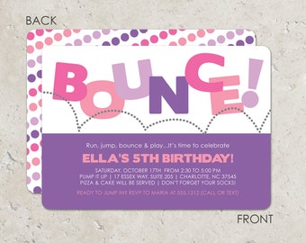 Bounce House Birthday Party Invitation for girls, Pump It Up Party, Trampoline Party Invitation