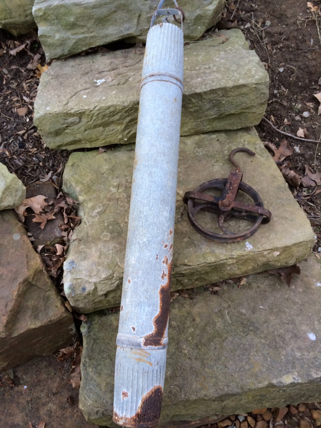 Wonderful Old Antique Galvanized Well Bucket Cylinder Shape