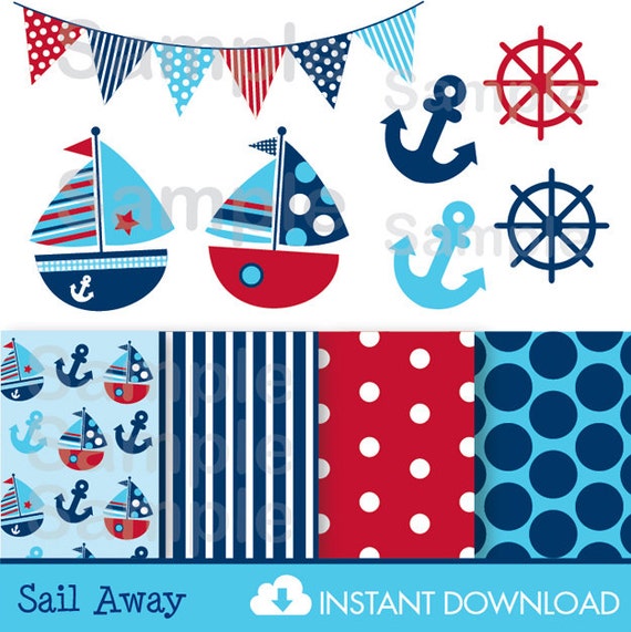 baby program script shower Paper Sailboat Nautical LittlePrintsParties Digital by Clipart and