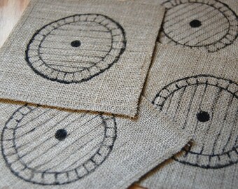 Natural Linen Screenprinted Hobbit Door Coasters---Set of 4