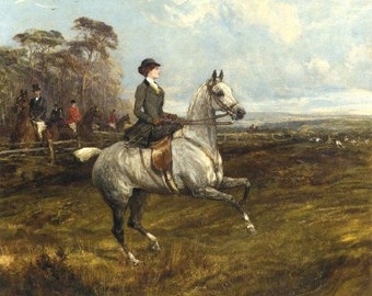 Horse: FOX HUNT PAINTINGS showing Women Riders.Two Different 16 inch Fabric Panels to sew. Actual pictures are 8" x 10"on White background.