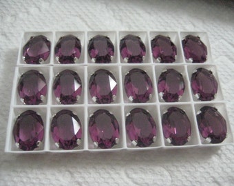 Lot of 3 14x10mm Amethyst Oval Shaped Swarovski Rhinestones in Sew on Settings