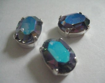 Lot of 3 14x10mm Tanzanite Glacier Blue Oval Shaped Swarovski Rhinestones in Sew on Settings
