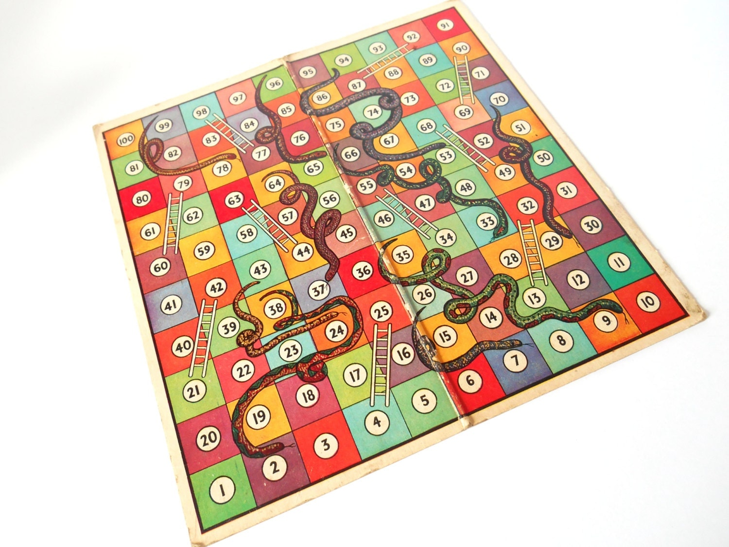 Vintage Snakes and Ladders / Ludo Board