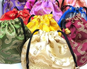 Drawstring pouch, Satin Drawstring bag, Silk Drawstring bag, Oriental Drawstring Bag