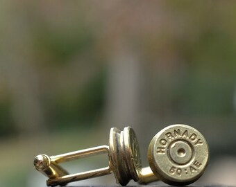 Bullet shell Cufflinks, Hornady 50AE gold cuff links crafted from repurposed shell casings
