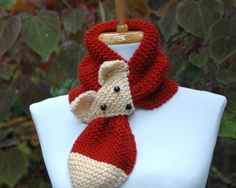 Brick Red Knit Fox Scarf, Novelty Animal Keyhole Scarf, Original Design, Women Scarf, Red Scarf, Vegan Scarf, Knit Scarf, Pull Through Scarf