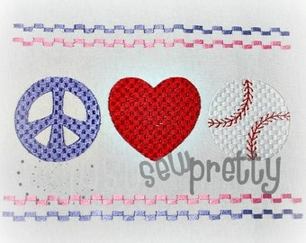 Peace Love Baseball Machine Smocked Embroidery Design