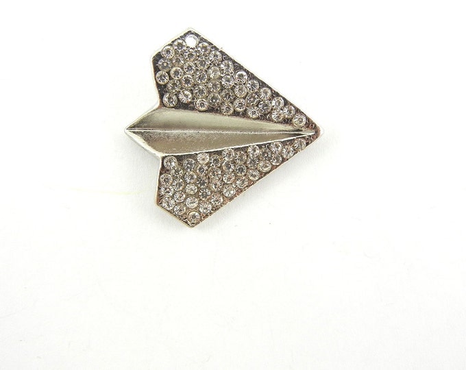 Silver-tone Paper Plane Charm Pendant Rhinestone Encrusted