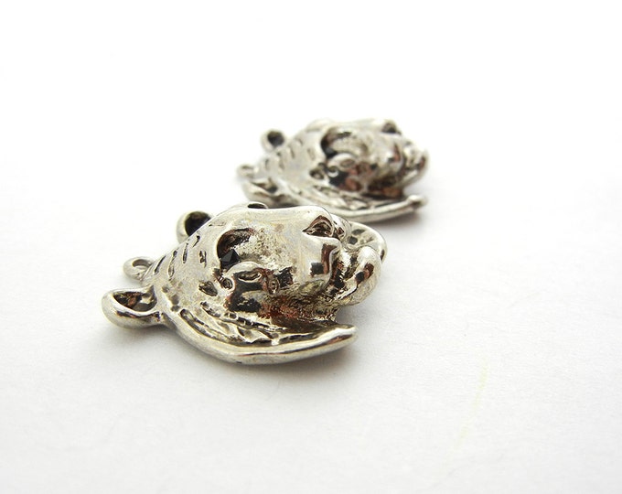 Pair of Antique Silver-tone Tiger Head Charms