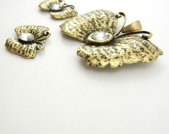 Set of Antique Gold-tone Butterfly Pendant and Charms