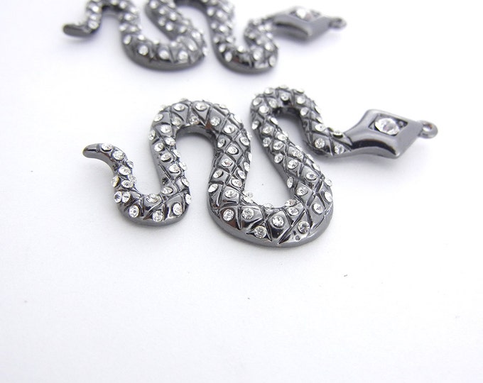 Pair of Hematite Snake Charms with Rhinestones