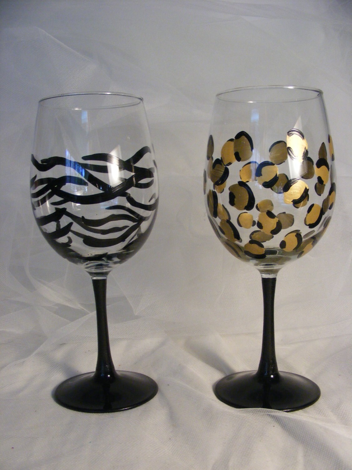 animal print wine glasses in leopard and zebra by DelightfulFinds