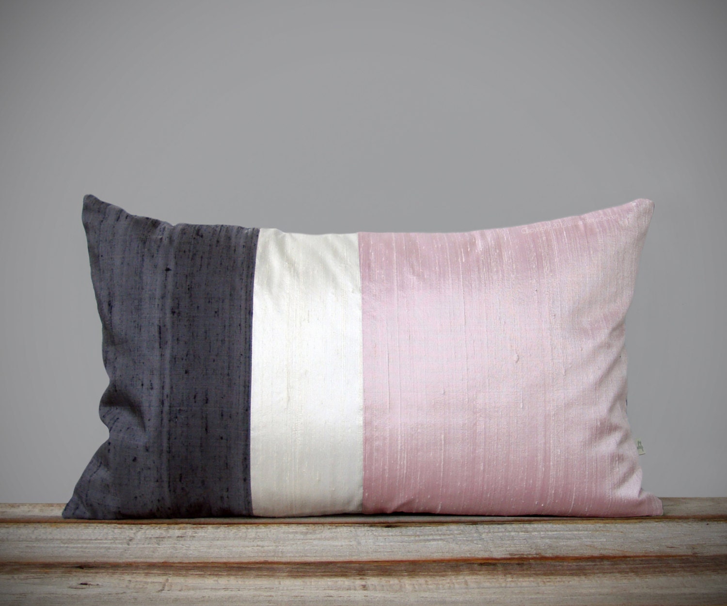 Pastel Pink Silk Pillow 12x20 Color Block Modern Home