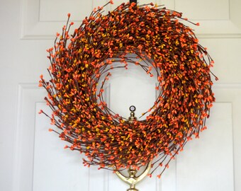 Orange Mix Berry Wreath for Fall - Fall Grapevine wreath - Fall Orange Yellow door decor - Thanksgiving door decor