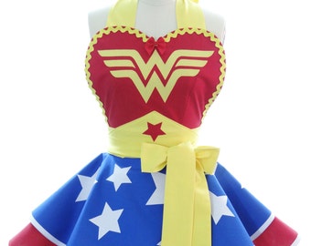 Unique Gift for Her - Wonder Woman Retro Womens Costume Apron - Bestselling Kitchen, Hostess, & Cosplay Aprons