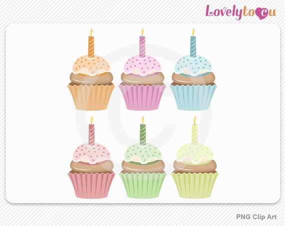 Birthday cupcakes clip art set of 6 candle cupcakes by Lovelytocu