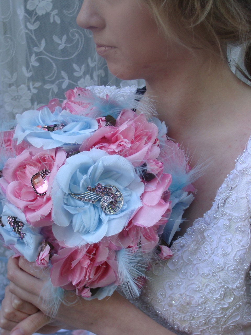 Marie Antoinette Pink and Blue Parisian Brooch or Shabby Chic Bouquet