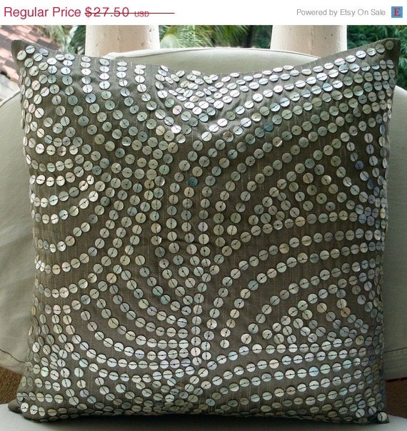 4th July Sale Accent Throw Pillow Cover 16x16 Inch Silk Pillow Cover Silver Mother of Pearl Pearl Nostalgia Home Living Decor Housewares Dec