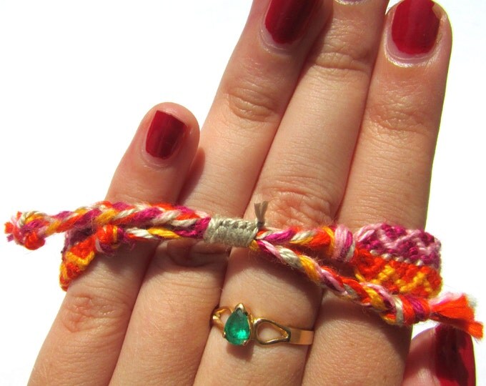 Handmade Friendship Bracelet-Pink, Orange, Grey