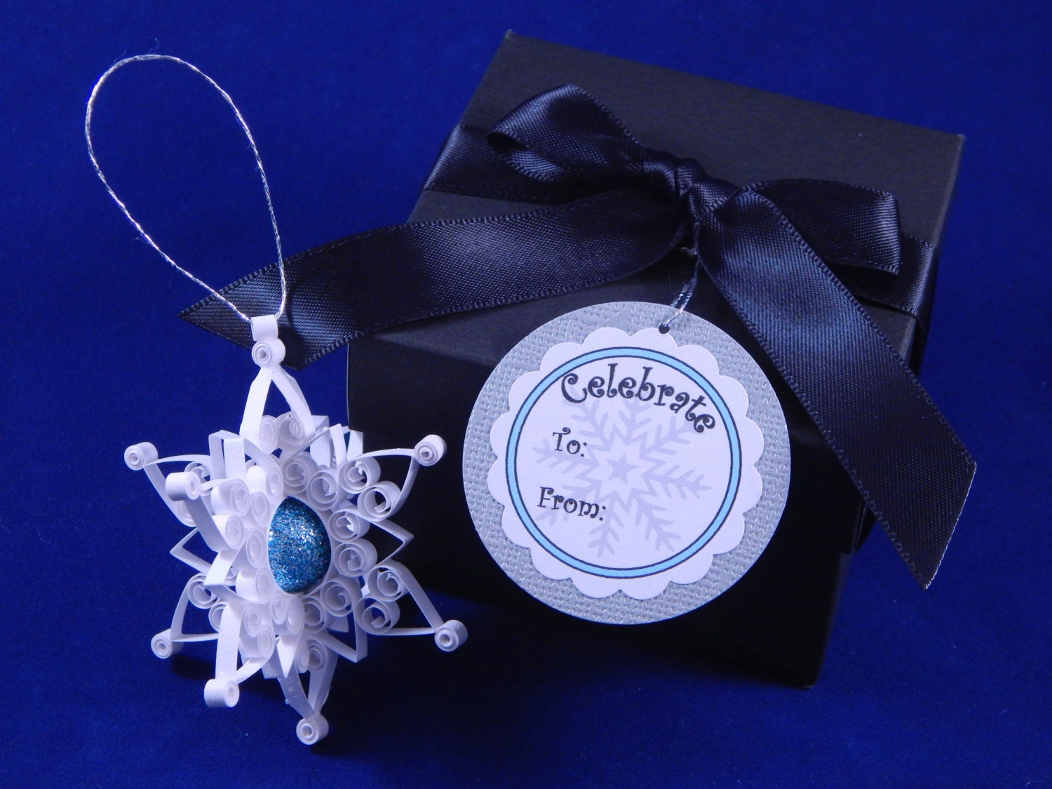 Ornament March Birthstone: 'Celebrate Aquamarine' elegant quilled snowflake ornament beautifully gift boxed Christmas ornament tree ornament